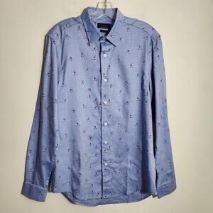 Basic Zara Man hockey player print button front long sleeve shirt men's size M